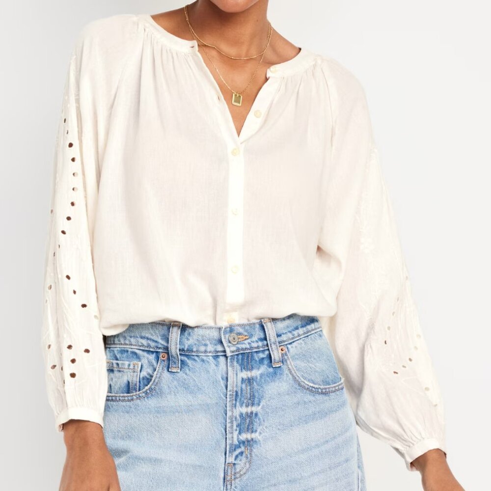 Old Navy Split Neck Button-Down Shirt Size Large